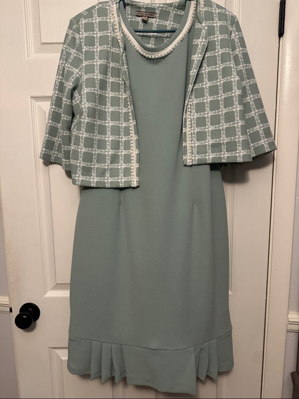 Maya Brooke Sage Green Dress with Patterned Jacket